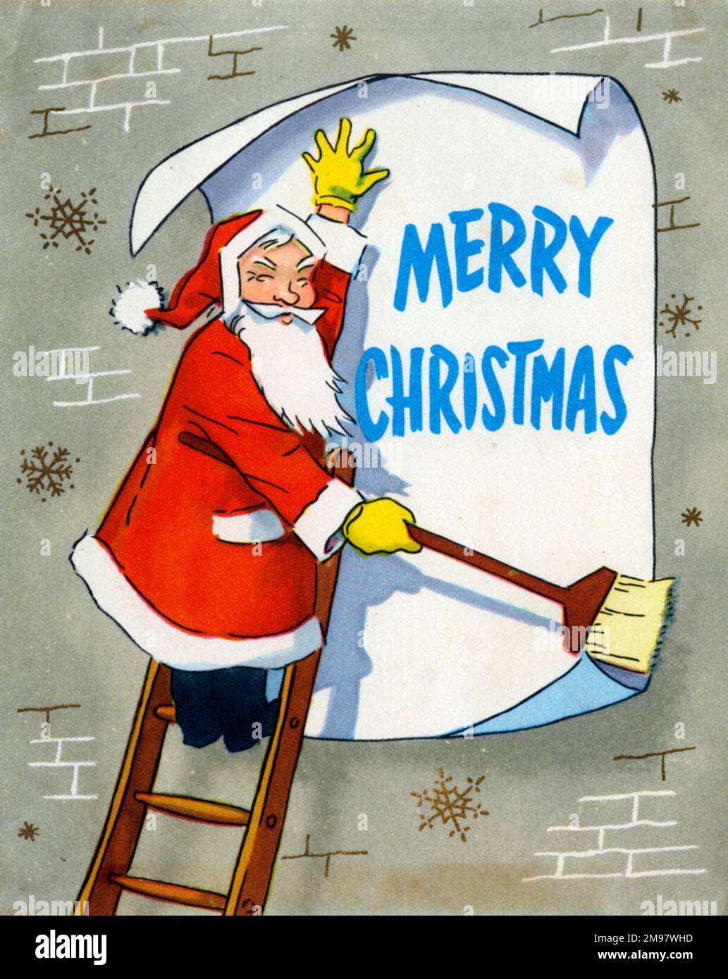 Christmas card, Santa Claus as bill sticker. Stock Photo