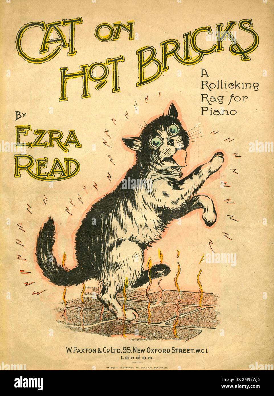 Music cover, Cat on Hot Bricks, a Rollicking Rag for Piano by Ezra Read