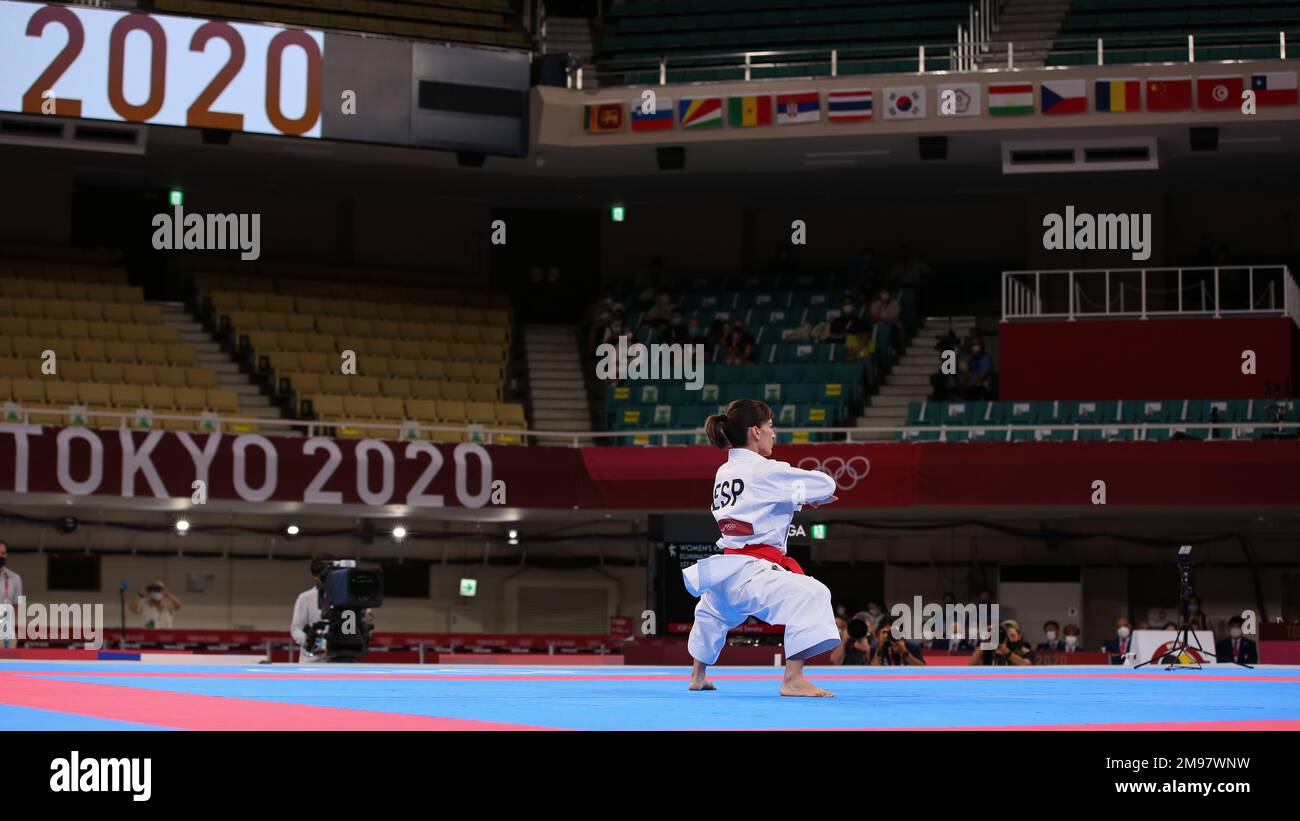 AUG 5, 2021 - TOKYO, JAPAN: Sandra SANCHEZ of Spain competes in the Women's Kata Elimination Round at the Tokyo 2020 Olympic Games (Photo by Mickael Chavet/RX) Stock Photo
