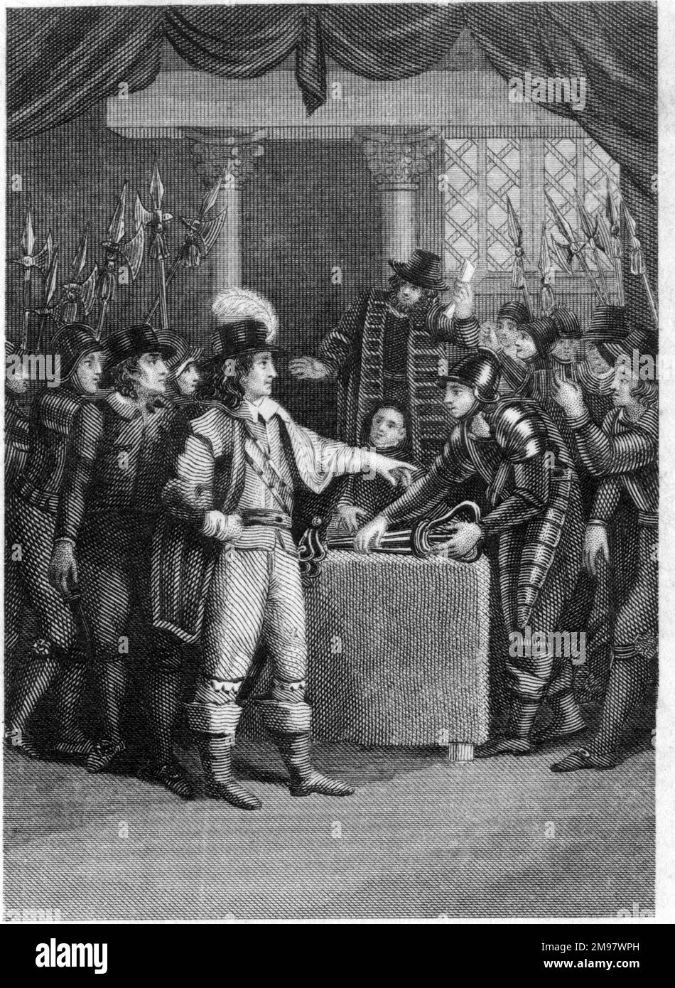 Oliver Cromwell dissolving the Long Parliament on 20 April 1653. Stock Photo