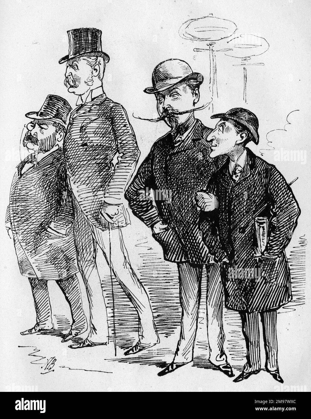 Cartoon, W S Gilbert (1836-1911) and Arthur Sullivan (1842-1900) ignoring their rivals Henry Pottinger Stephens and Edward Solomon in the street -- We never speak as we pass by. Stock Photo