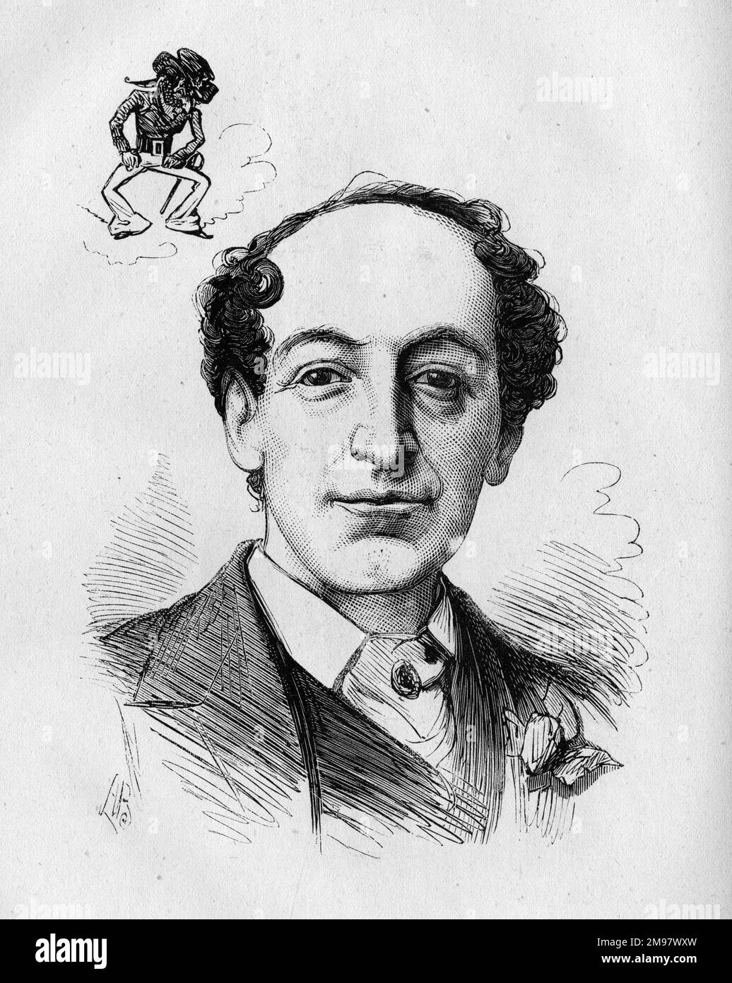 Portrait of James D Stoyle (1831-1880), English character actor and comedian, who had recently appeared in the role of Ben Barnacle (depicted in the top left corner) in a production of Billee Taylor by Stephens and Solomon at the Imperial Theatre, London. The song he sang, All on Account of Eliza, was whistled all over London. Stock Photo