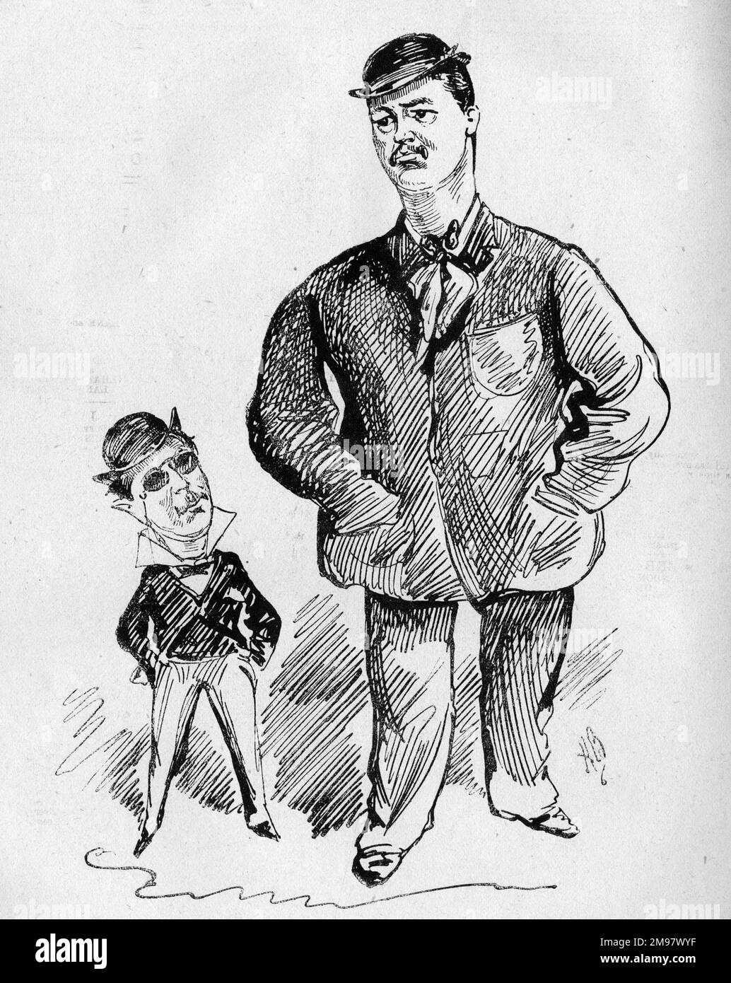 Cartoon of Charles Alias (c1852-1921), theatrical costumier, and Henry Brougham Farnie (1836-1889), author, librettist and adapter -- Opera Bouffe collaborators. Stock Photo