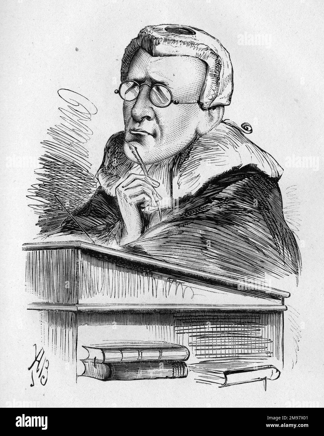 Cartoon, John Duke Coleridge, 1st Baron Coleridge (1820-1894), British lawyer, judge, and Lord Chief Justice of England. 'Gilchrist? Gilchrist? Never heard of her.' A comment on his question in court: 'Who is Connie Gilchrist?' She was, in fact, quite a well known actress, dancer and singer. Stock Photo