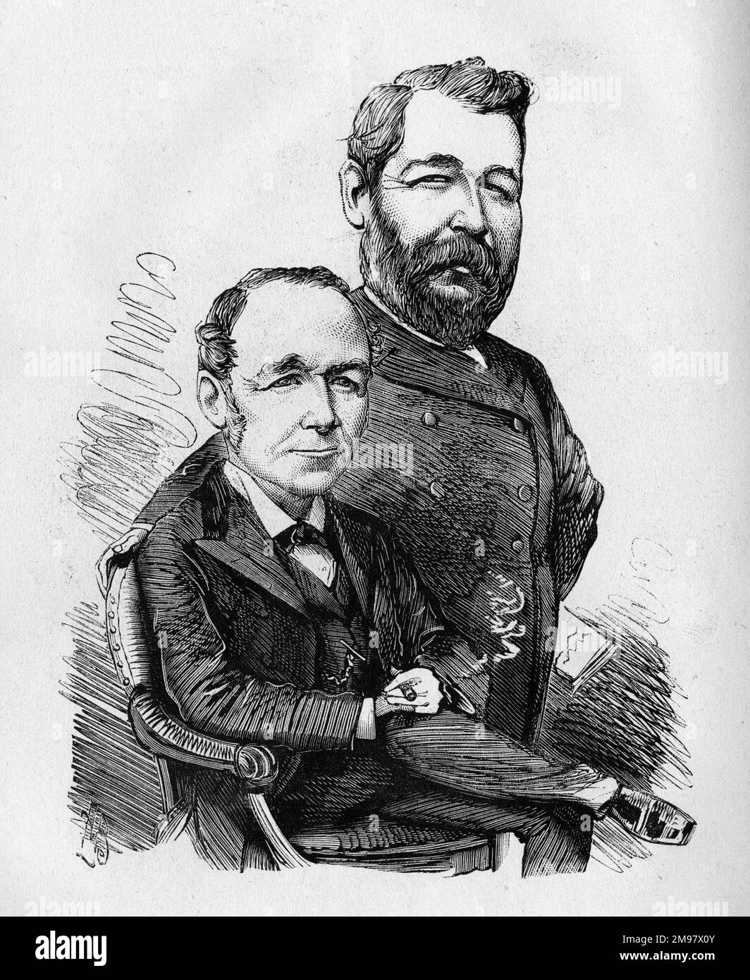 Cartoon, The Two Willings, senior and junior. 'James Willing' was actually a pseudonym for John Thomas Douglass (1842-1917), manager of the Standard Theatre, Shoreditch, London, and it is not clear whether the younger one existed or was simply just another pseudonym, to avoid Douglass's name appearing as the author of too many plays. Stock Photo