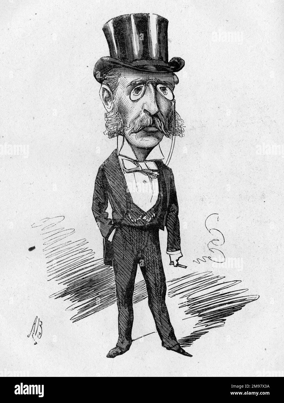 Cartoon of Dr Lennox Browne (1841-1902), Ear, Nose and Throat specialist whose patients included actors and singers. Stock Photo