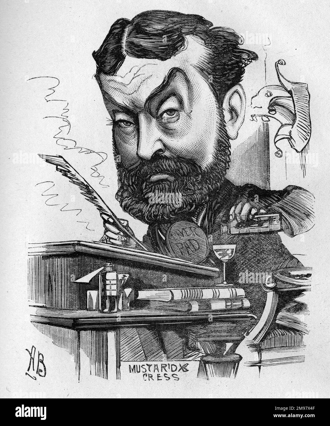 Cartoon of George Robert Sims (1847-1922), English journalist, poet, dramatist and novelist.  Despite his uncertain health through over-indulging, he was a prolific writer. Stock Photo