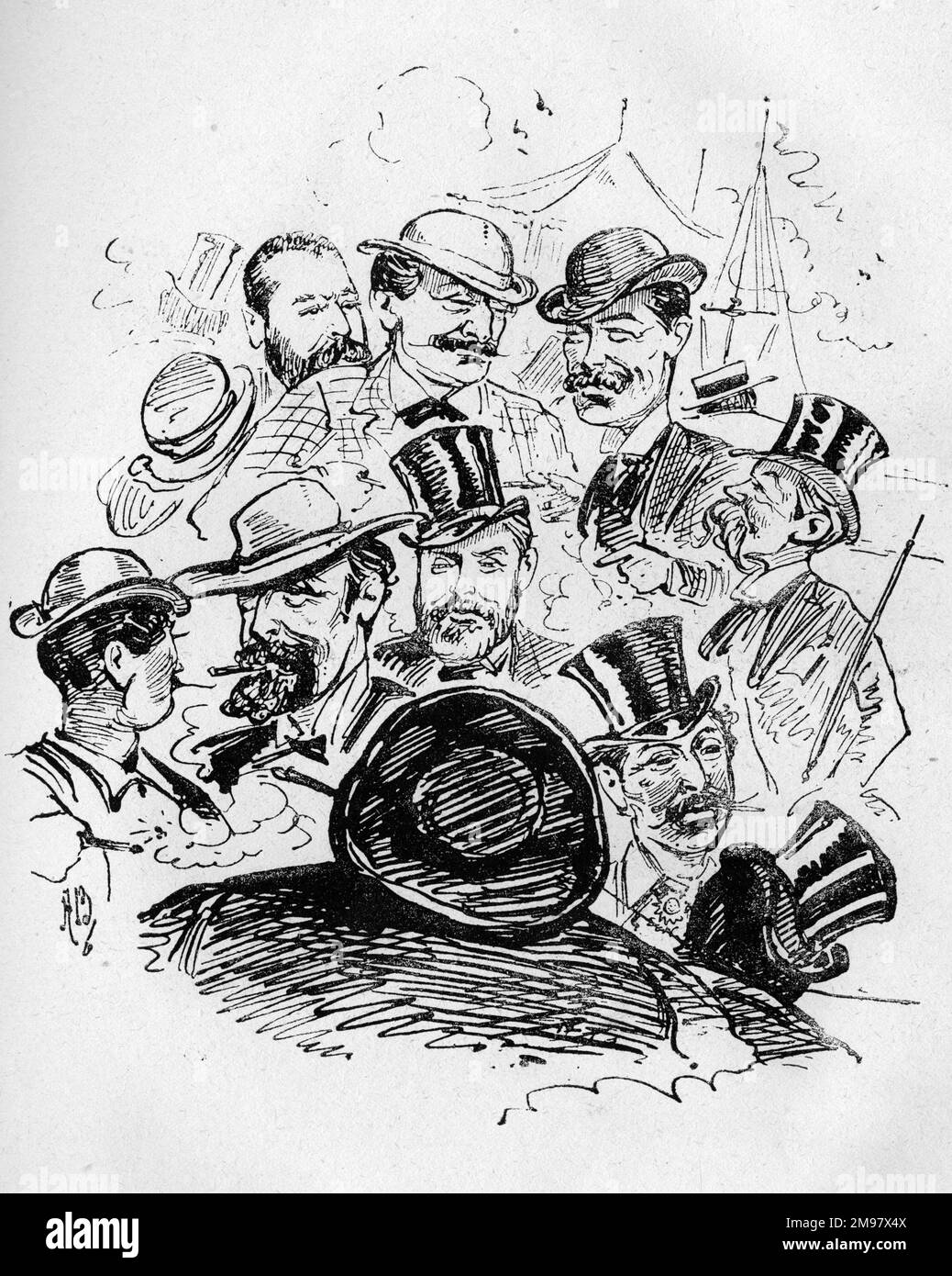 Cartoon, The Margate Boat -- various men of the theatre at the seaside. Stock Photo