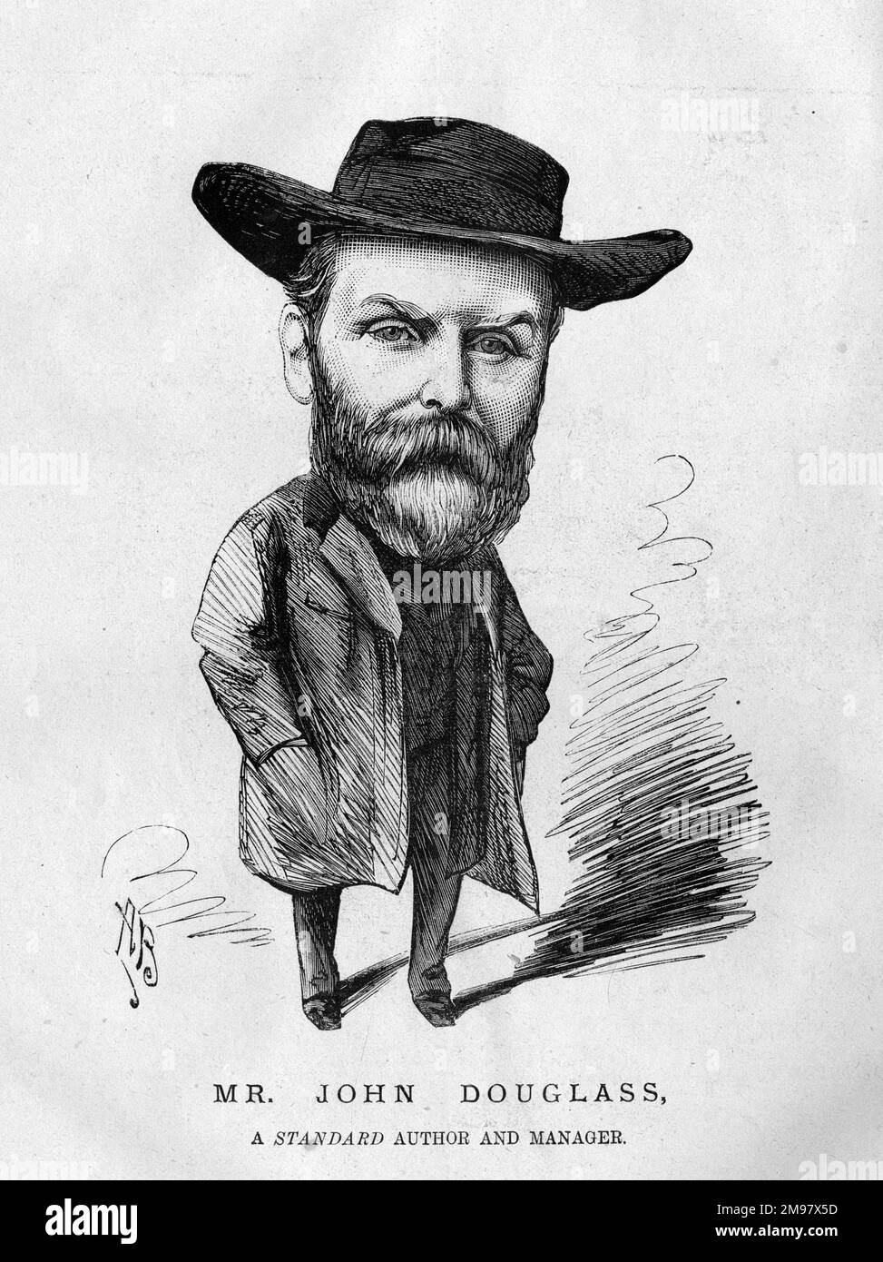 Cartoon of John Thomas Douglass (1842-1917), manager of the Standard Theatre, Shoreditch, London, and also a playwright. Stock Photo