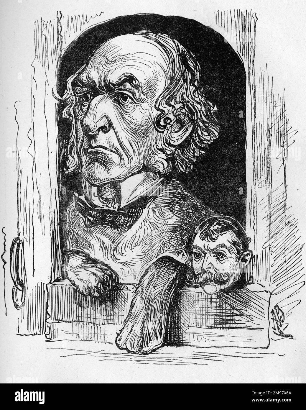 Cartoon of W E Gladstone (1809-1898), Liberal Prime Minister, and Lord Randolph Churchill (1849-1895) as dogs in a kennel -- Dignity and Impudence. Churchill was making his mark at Westminster by criticising members of both political parties. Stock Photo