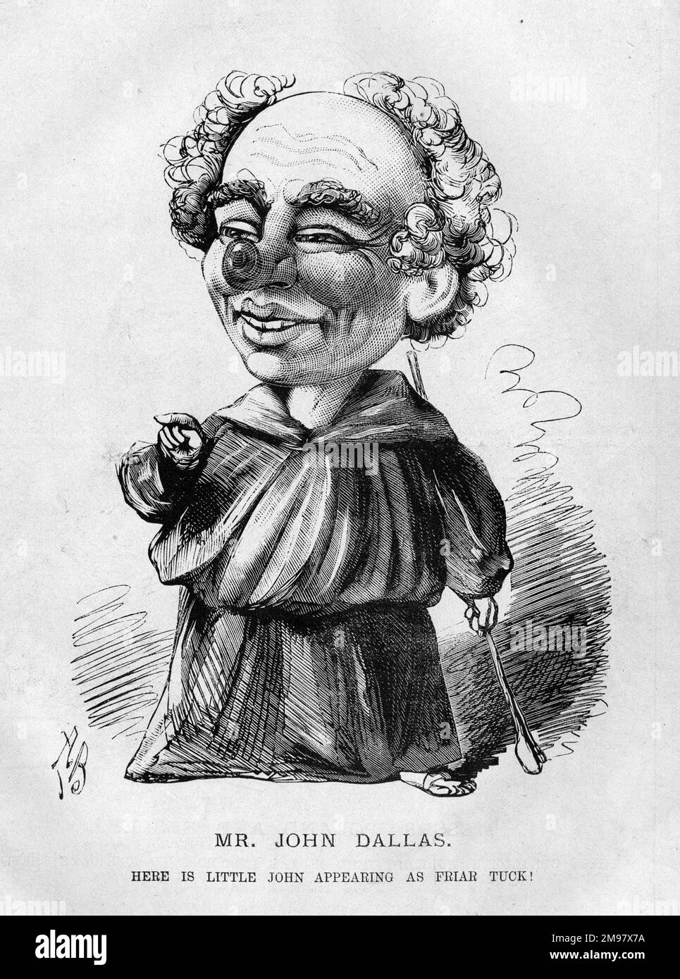 Cartoon of John Dallas, actor, in the role of Friar Tuck in a pantomime entitled Little Robin Hood, in production at the Gaiety Theatre, London. Stock Photo