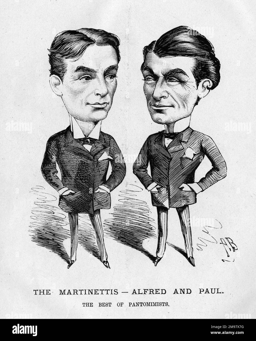 Cartoon of Alfred and Paul Martinetti, American pantomime performers. Stock Photo