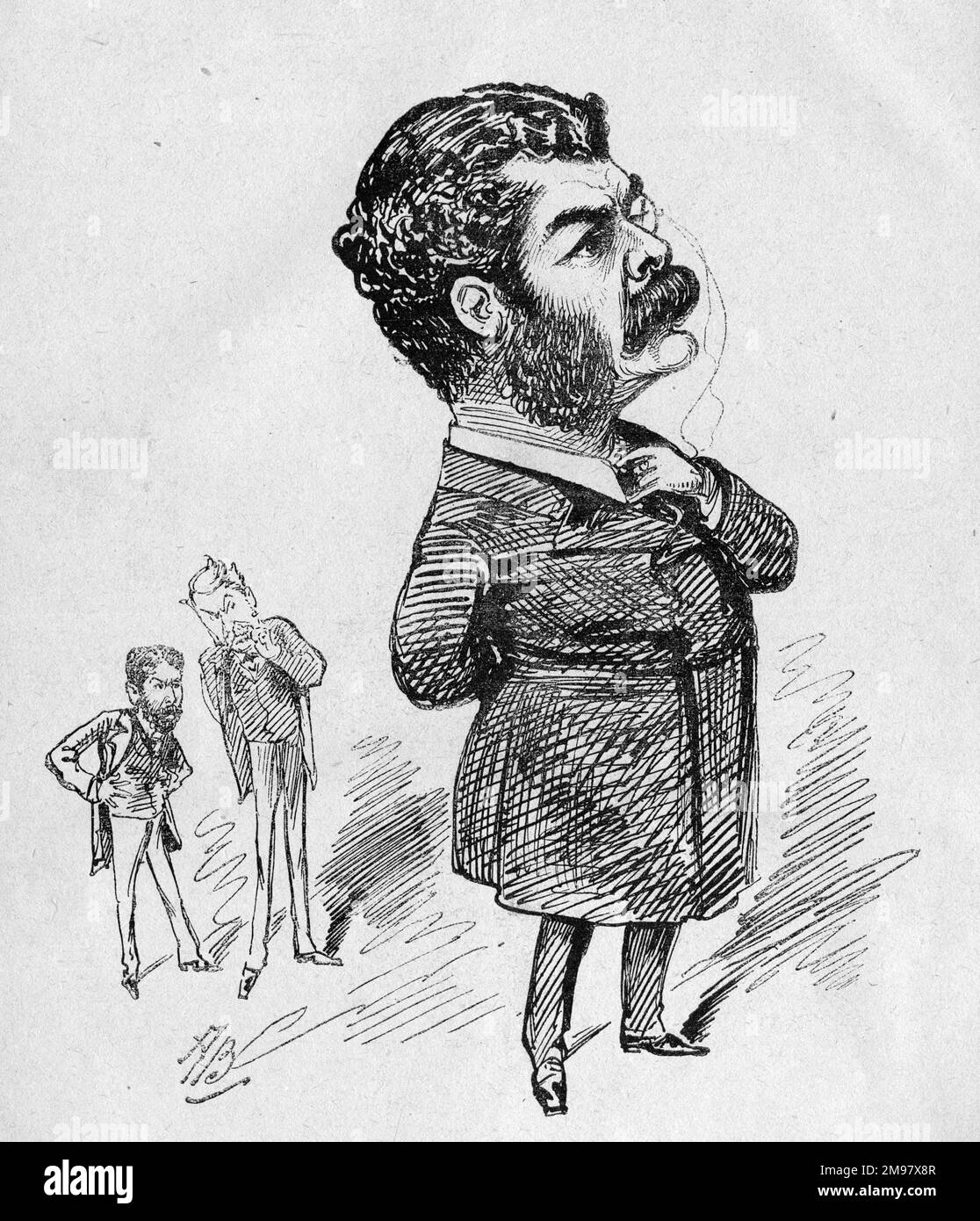 Cartoon of Sir Arthur Seymour Sullivan (1842-1900), composer and musician, with his colleagues W S Gilbert (1836-1911) and Richard d'Oyly Carte (1844-1901) in the background, on the occasion of his knighthood.  It is to be hoped that Sir Arthur Sullivan will not turn his back on his old friends now that he is exalted. Stock Photo