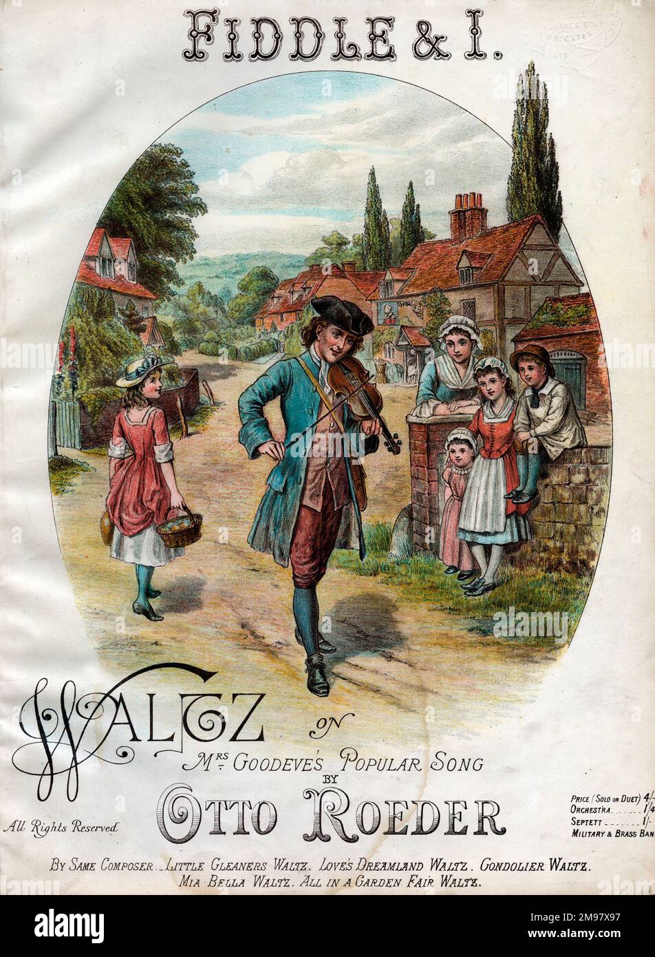 Music cover, Fiddle & I, a waltz based on Mrs Goodeve's popular song, by Otto Roeder. Stock Photo