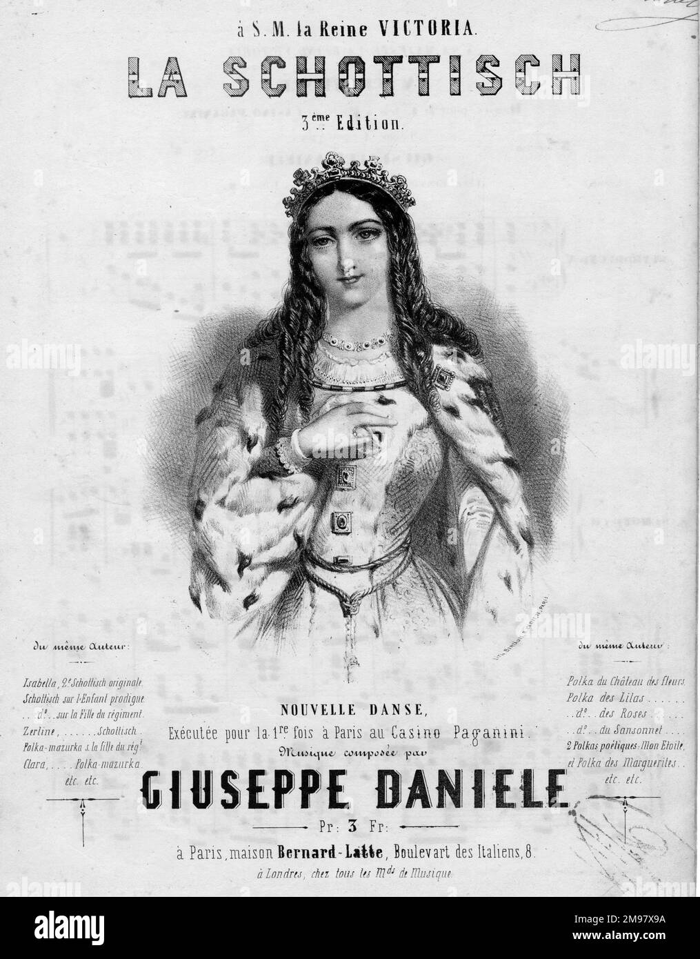 Music cover, La Schottisch by Giuseppe Daniele, a Bohemian-style folk dance dedicated to Queen Victoria. Stock Photo