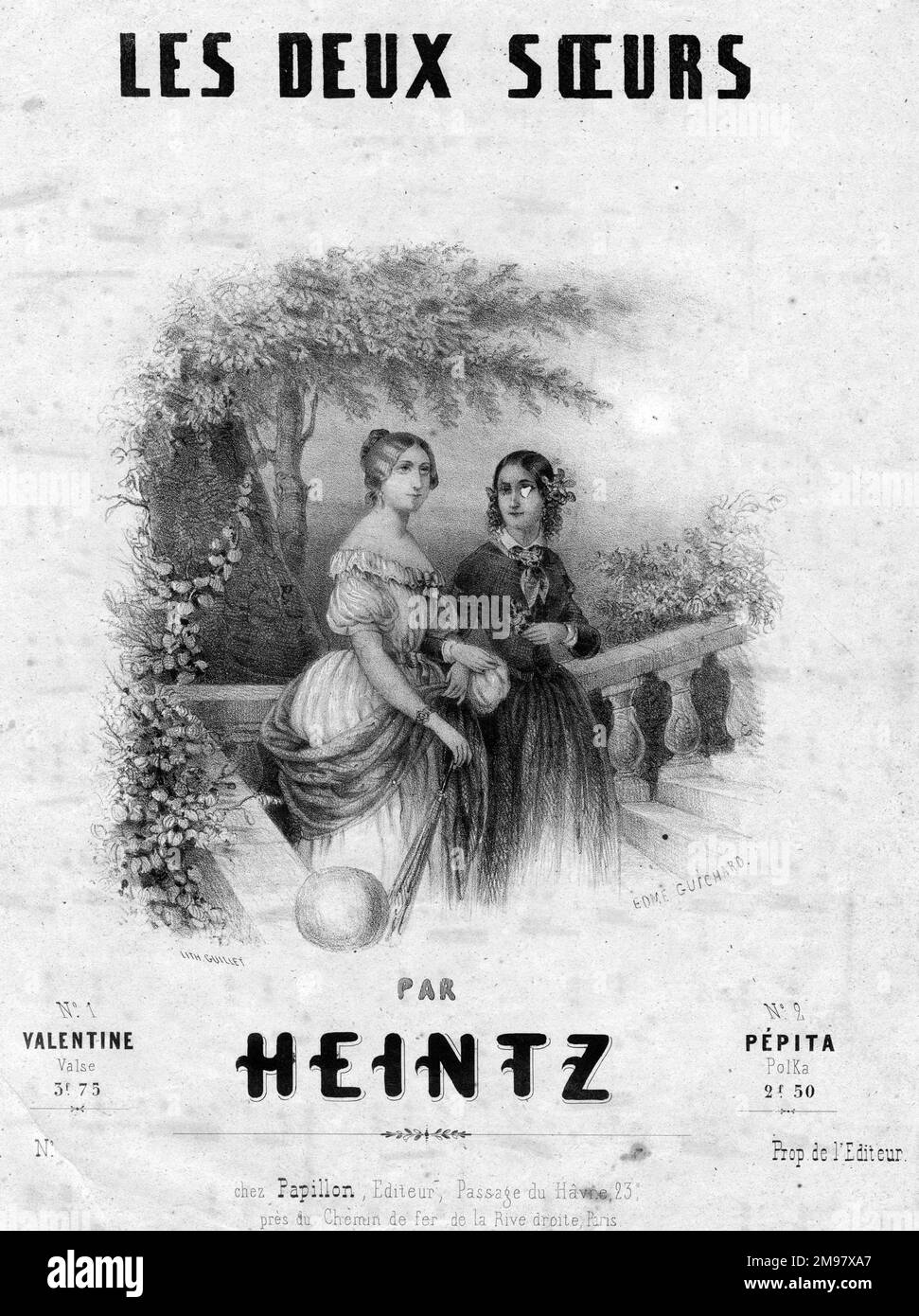 Music cover, Les Deux Soeurs by Heintz -- Valentine Waltz and Pepita Polka. Stock Photo