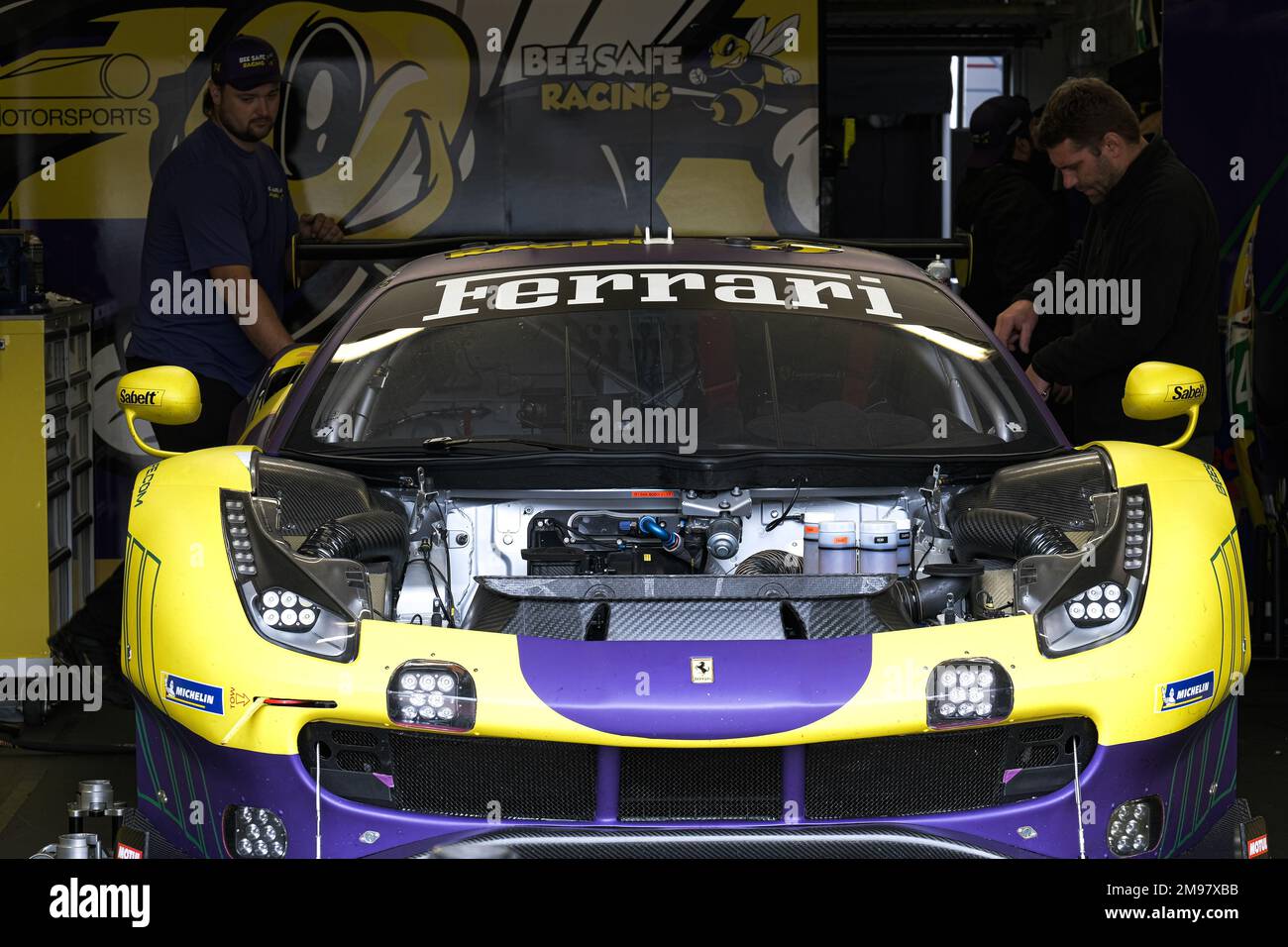 Le Mans / France - June 12-13 2022: 24 hours of Le Mans, In the stands last preparations of the cars the technicians of the team Ferrari are active be Stock Photo