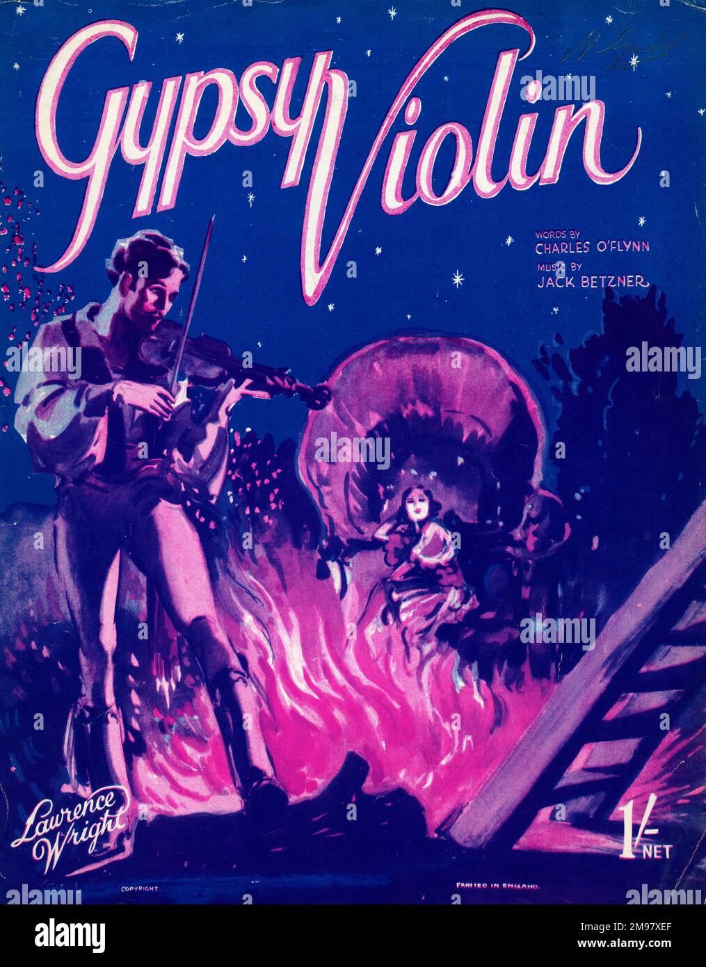 Music cover, Gypsy Violin, words by Charles O'Flynn, music by Jack Betzner. Stock Photo