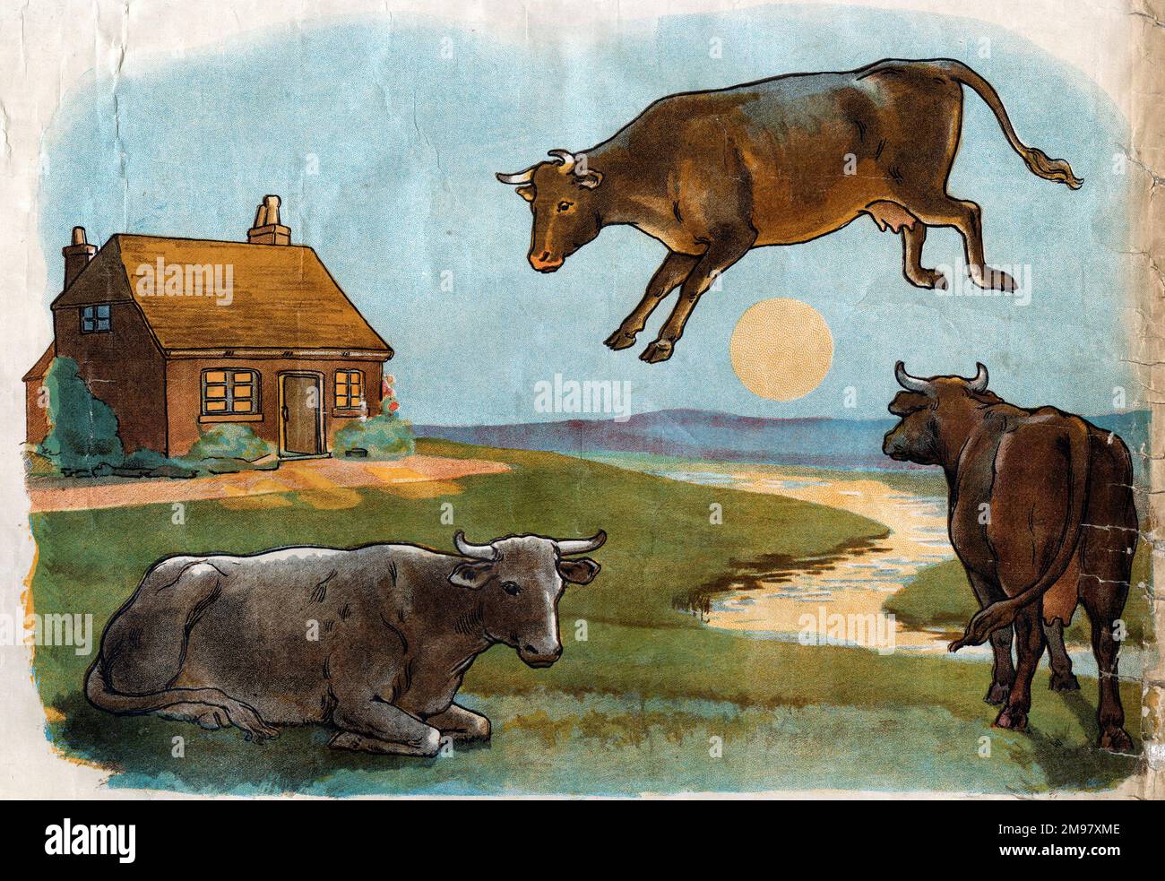 Illustration, Hey Diddle Diddle ... the cow jumped over the moon.  (2 of 4) Stock Photo