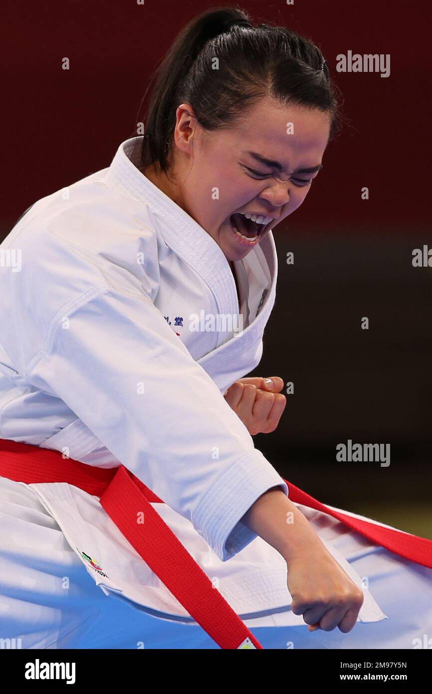 AUG 5, 2021 - TOKYO, JAPAN: Andrea ANACAN of New Zealand competes in the Women's Kata Elimination Round at the Tokyo 2020 Olympic Games (Photo by Mickael Chavet/RX) Stock Photo