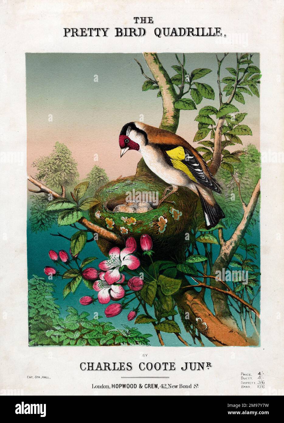 Music cover, Pretty Bird Quadrille by Charles Coote Junior. Stock Photo