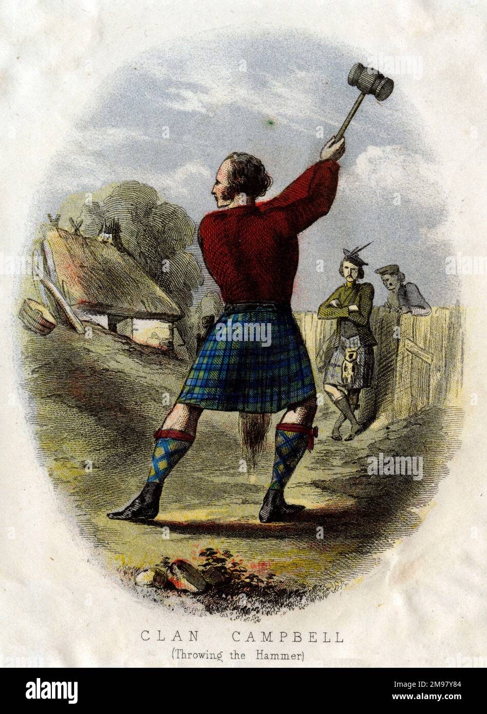 Scottish Types Throwing the Hammer, Clan Campbell Stock Photo Alamy