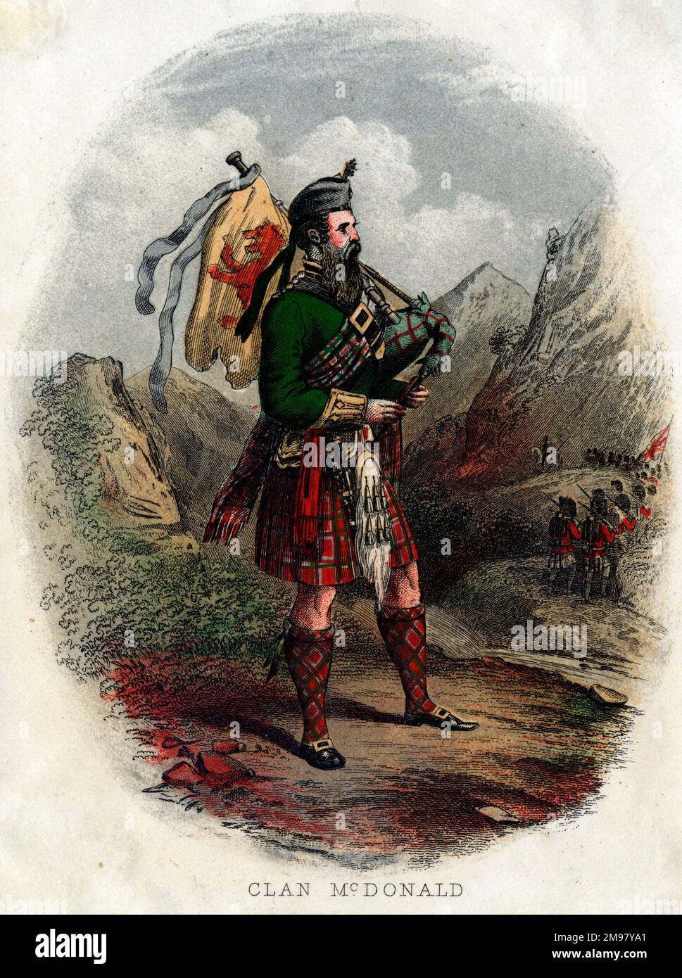 Scottish Types - Bagpipes, Clan McDonald. Stock Photo