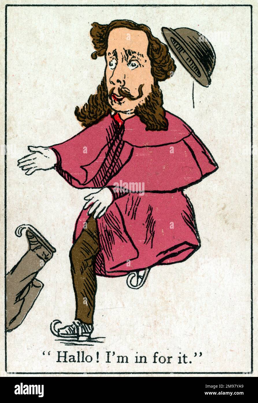 Snap Playing Card - Man skating, about to trip over another man who has fallen down. Stock Photo