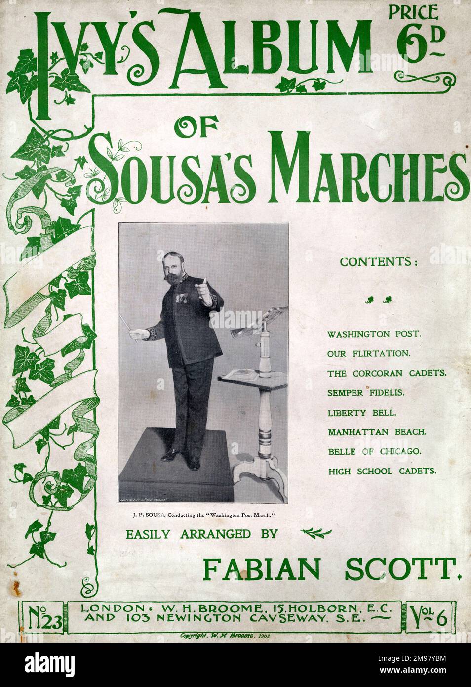 Music cover, Ivy's Album of Sousa's Marches, arranged by Fabian Scott. Stock Photo