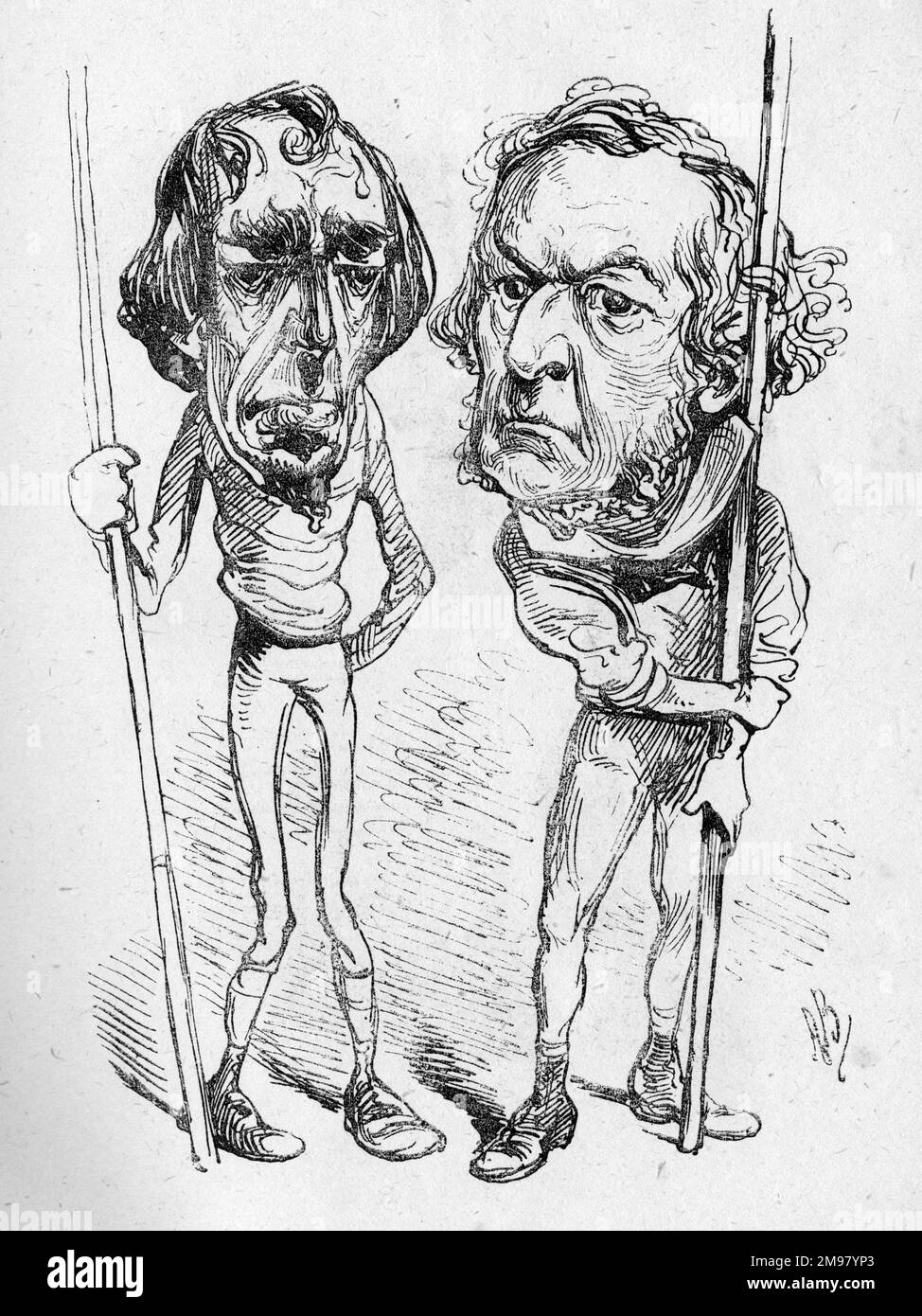 Caricatures of rival party leaders Disraeli and Gladstone at the time of a General Election.  The Two Stroke Oars -- which looks like winning? Stock Photo