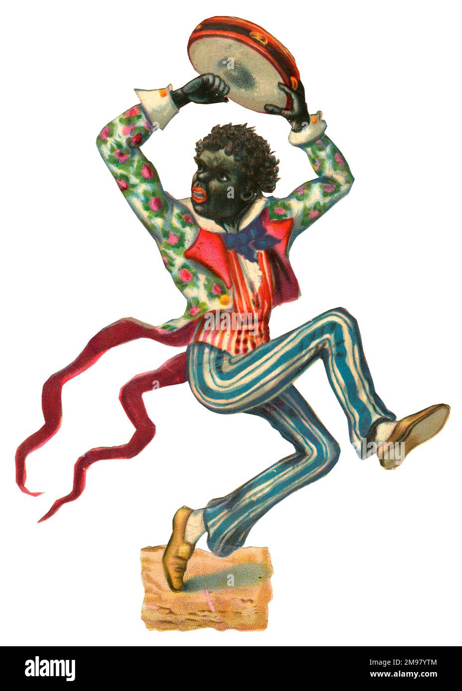 Victorian scrap black dancer with tambourine Stock Photo Alamy