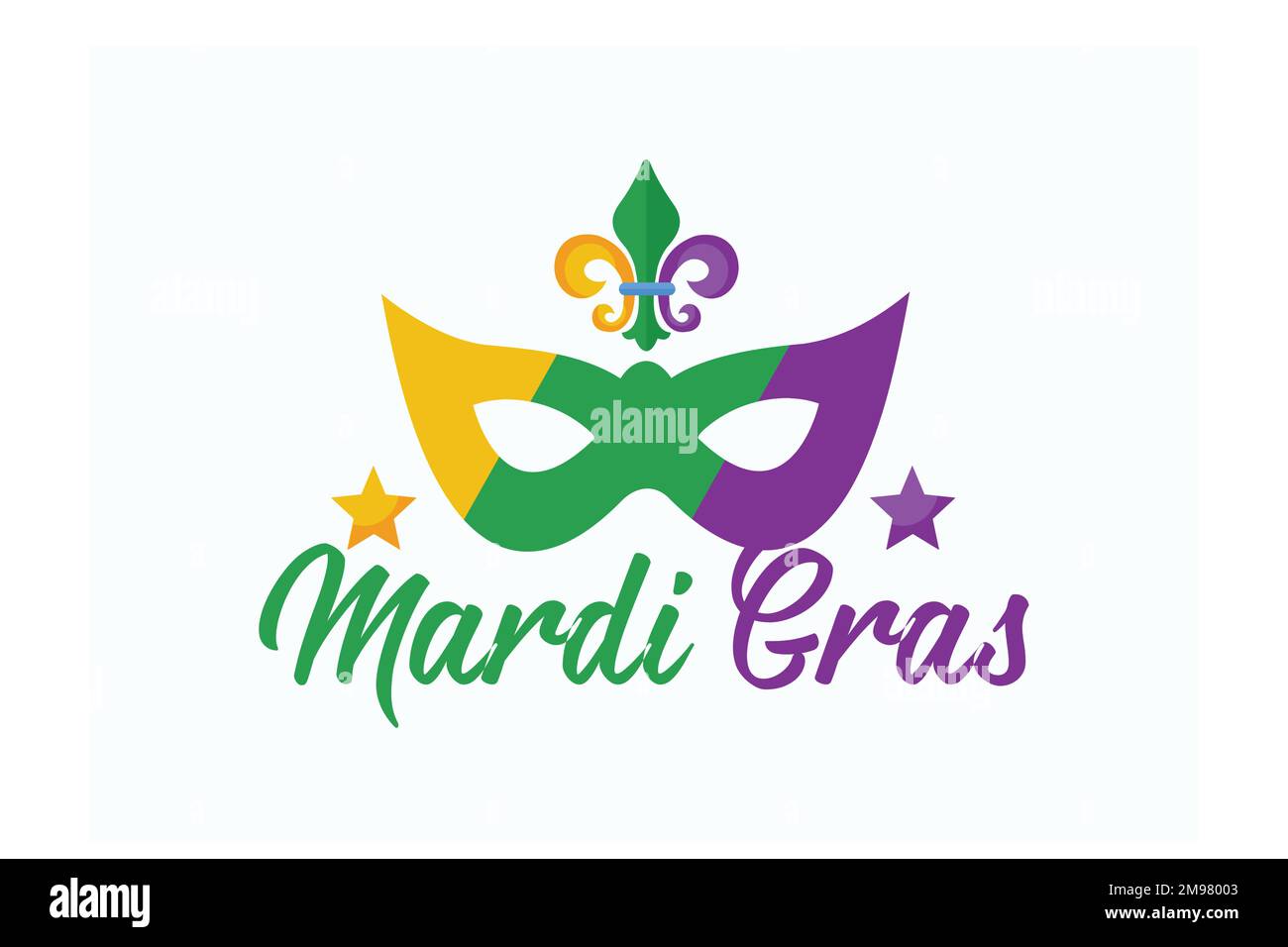 Mardi Gras purple and green text with masquerade mask and fleurs-de-lis. American New Orleans Fat Tuesday poster, greeting card. Sidney Mardi Gras par Stock Vector