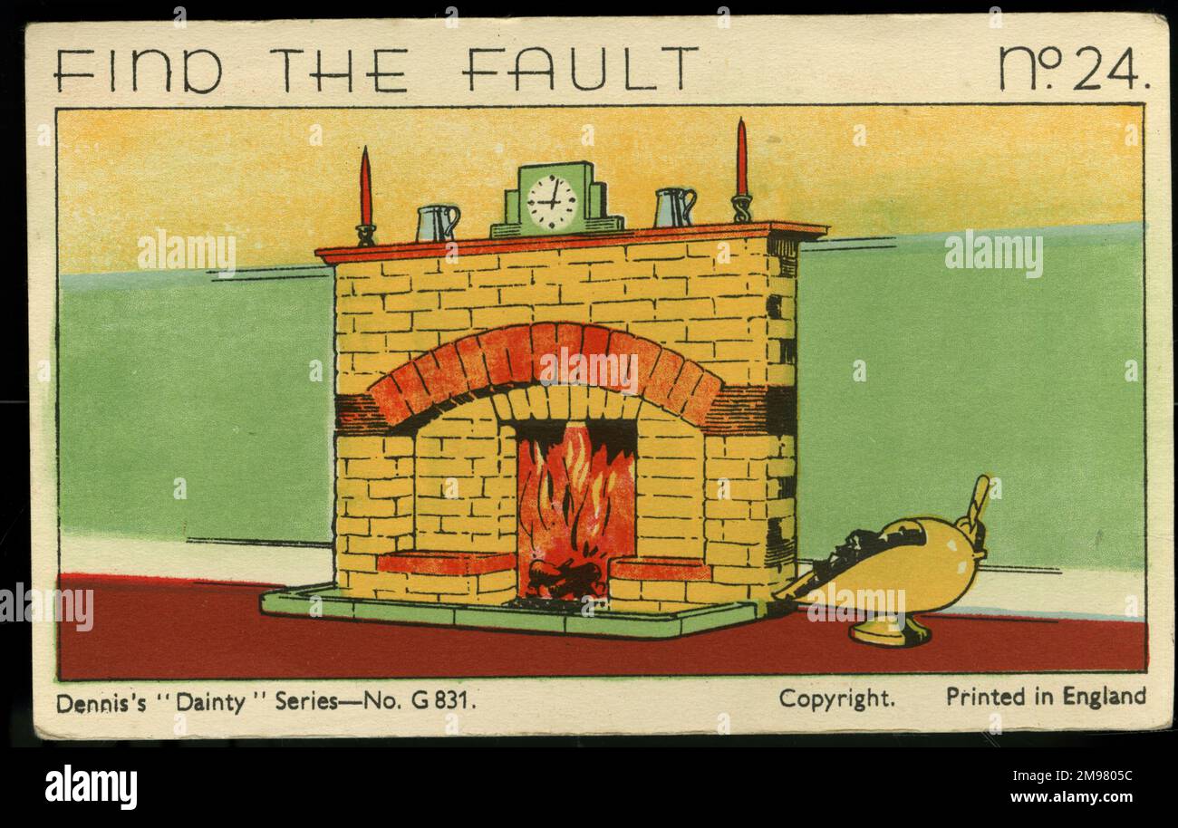 Find the Fault card No. 24 -- fireplace. Stock Photo