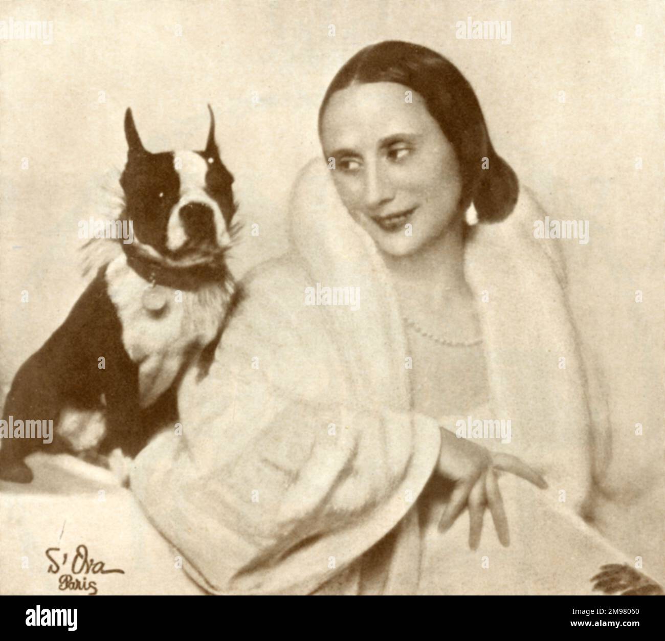 Anna Pavlova, Russian ballerina, with her dog. Stock Photo