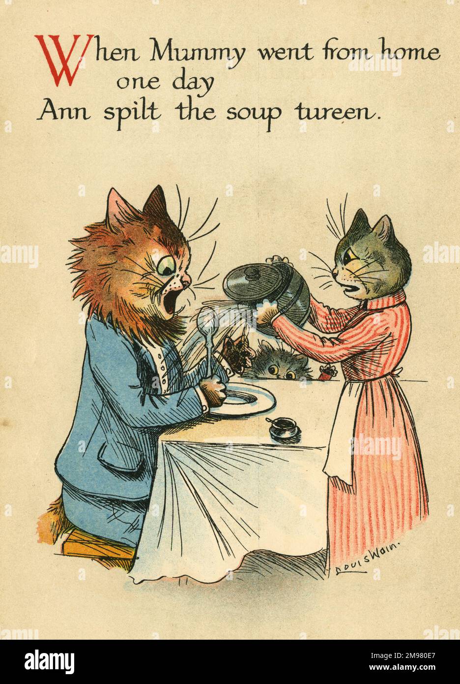 Louis Wain, Daddy Cat - spilt soup. Stock Photo