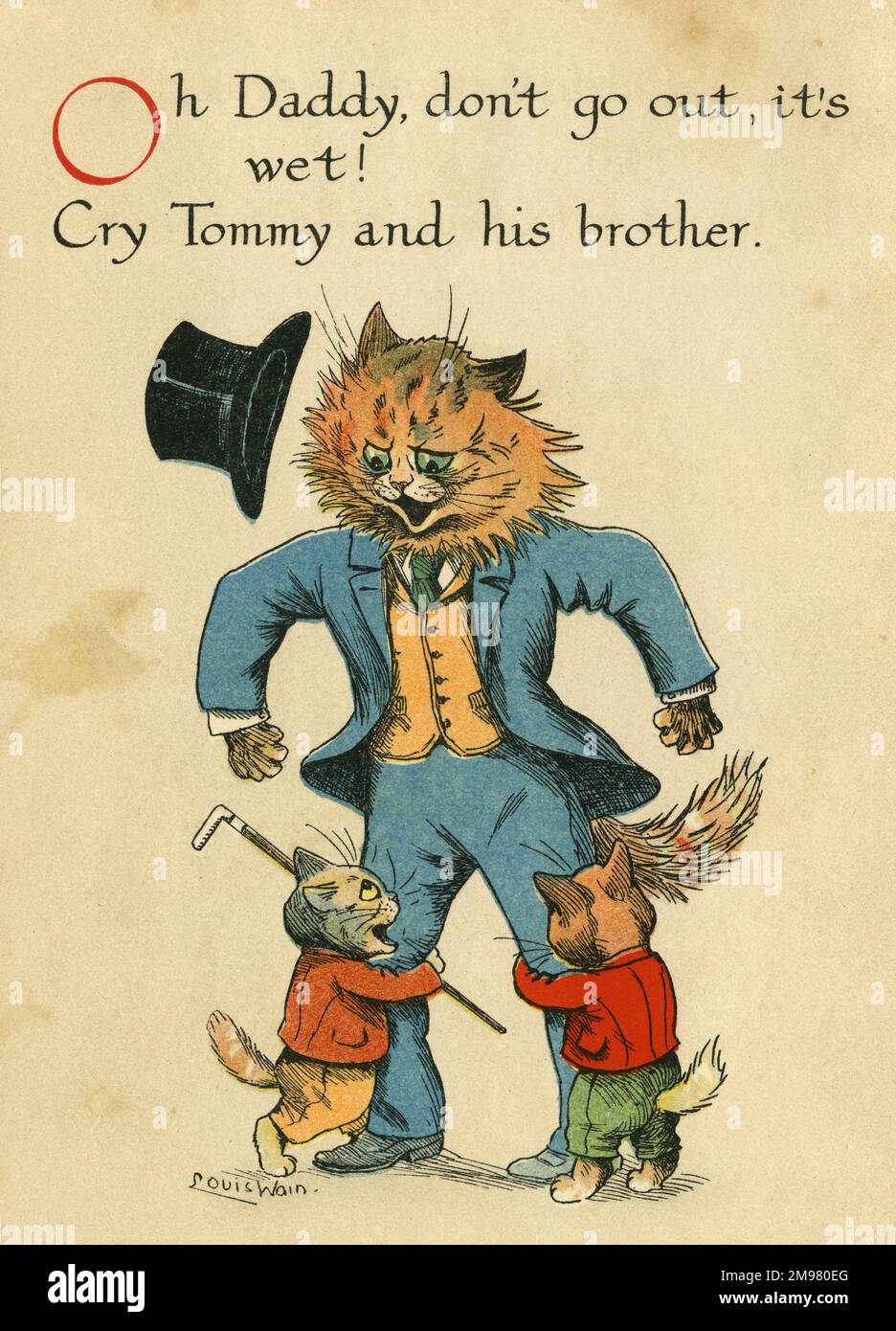 Louis Wain, Daddy Cat - don't go out, it's raining! Stock Photo