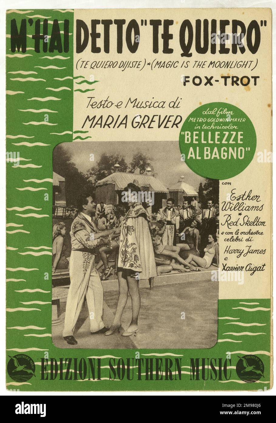 Music cover, Italian version of a song from the MGM film, Bathing Beauty (Bellezze Al Bagno), starring Esther Williams and Red Skelton.  M'Hai Detto 'Te Quiero' (Te Quiero Dijiste, Magic is the Moonlight), Foxtrot, words and music by Maria Grever. Stock Photo
