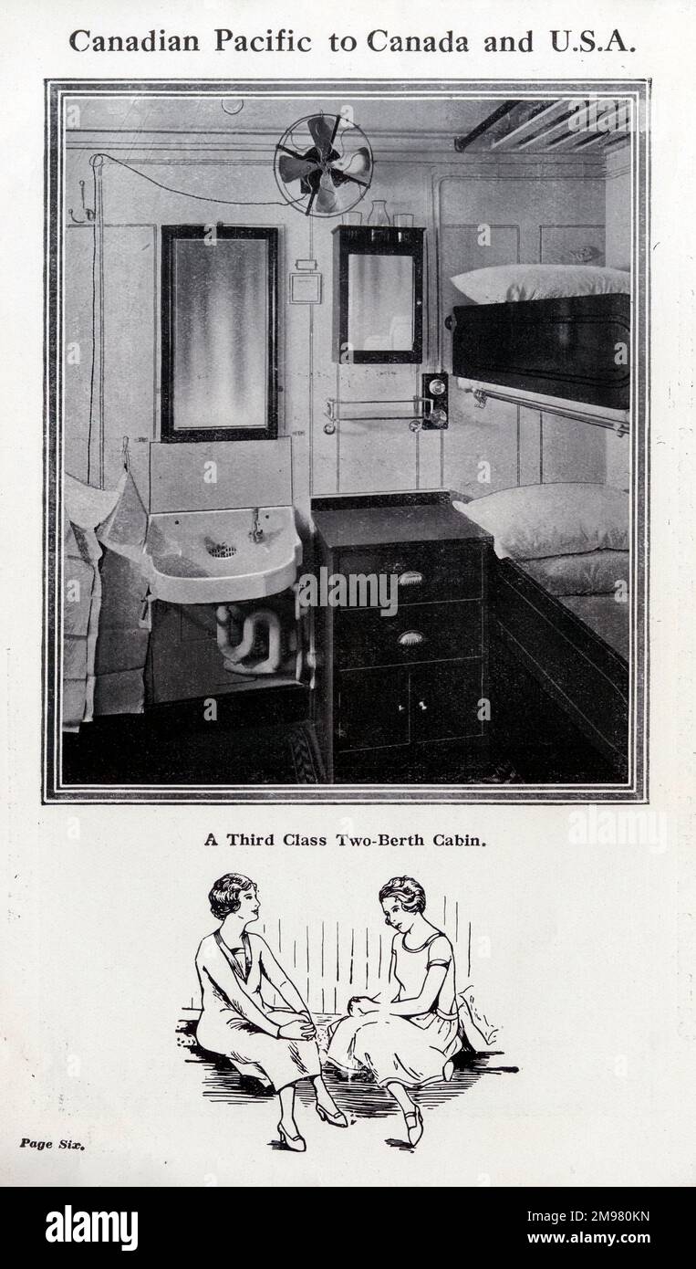 Canadian Pacific to Canada and USA -- a Third Class Two-Berth Cabin. Stock Photo