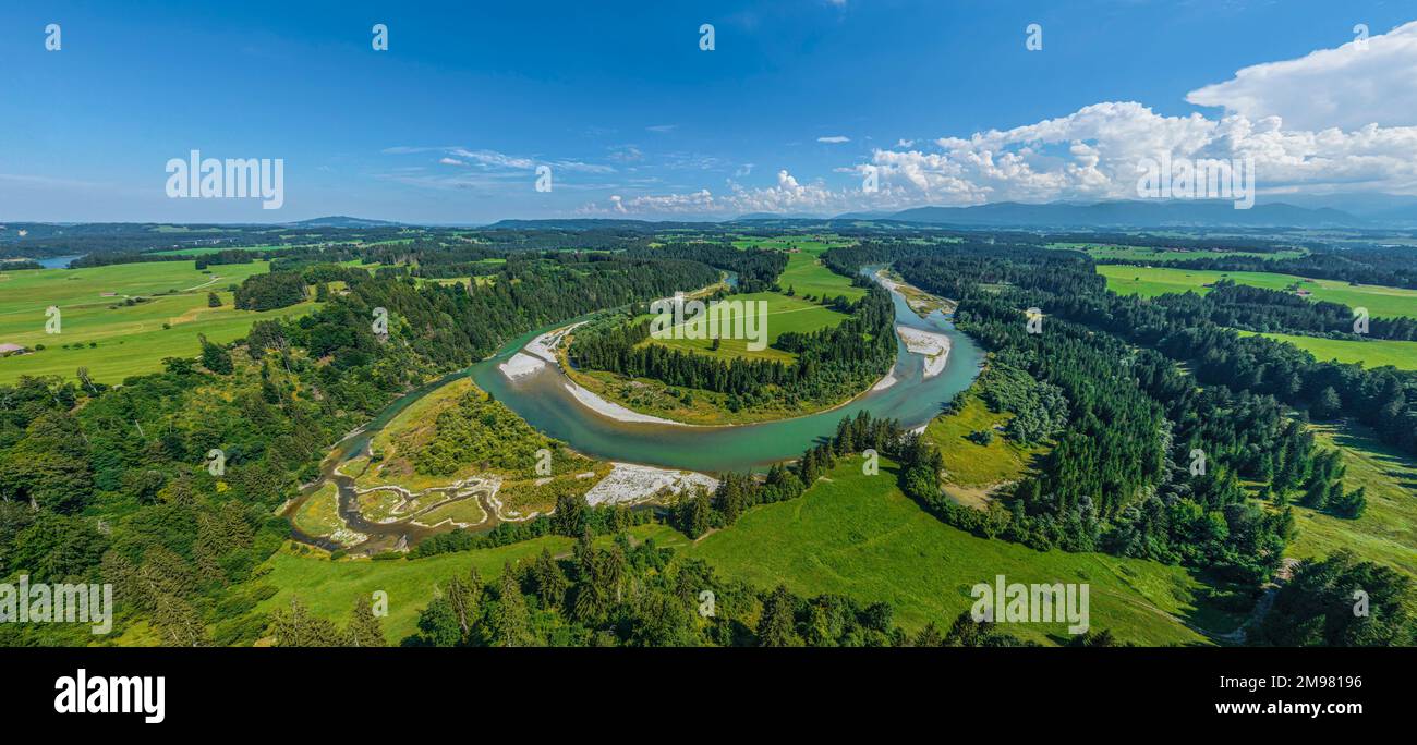 Aerial view to the impresive nature around the Litzauer Schleife near Burggen in Bavaria Stock Photo