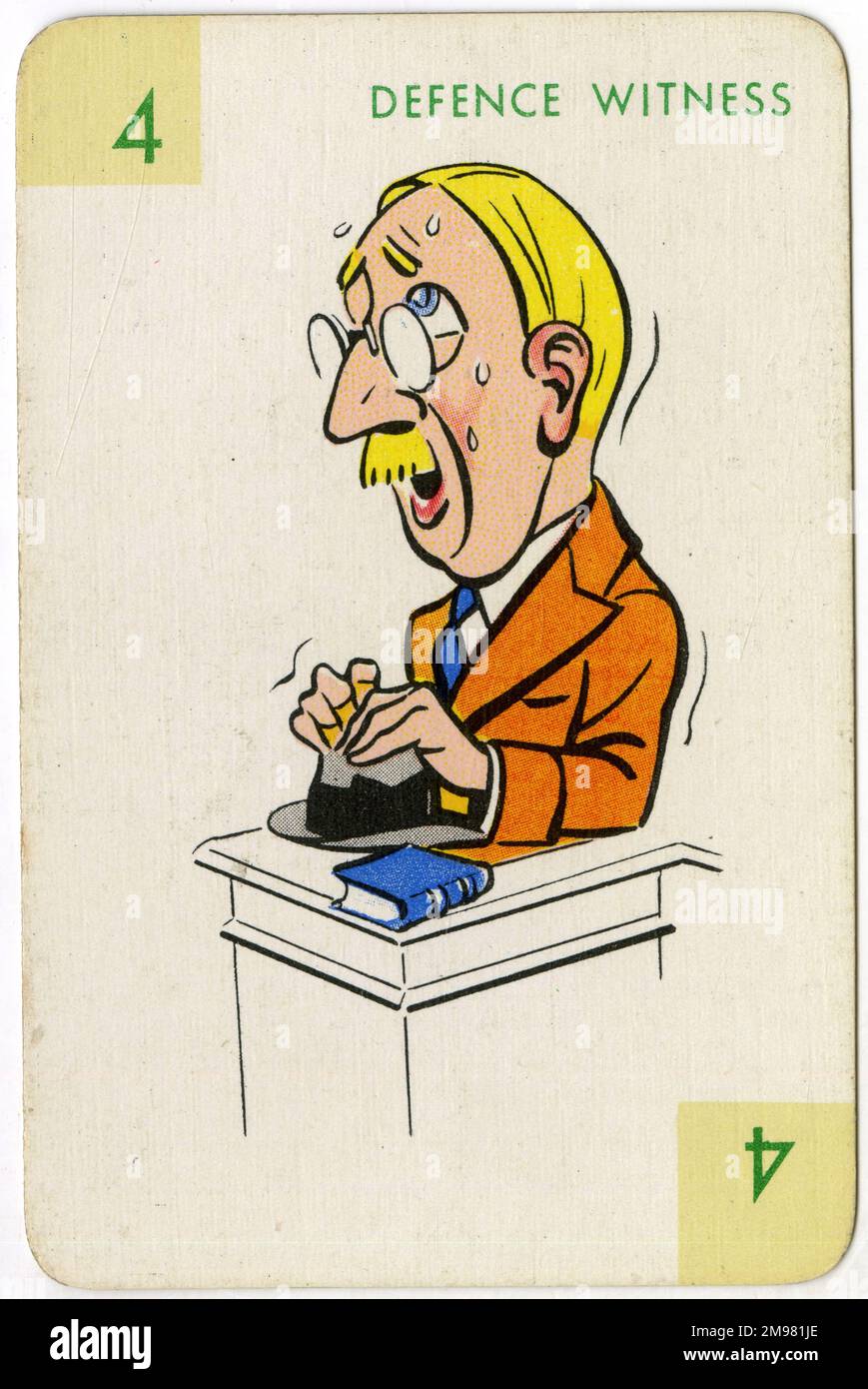 Strip tease card game - Theatre suit - Defence Witness. A game which features characters involved in performing (and subsequently  prosecuting and defending) a striptease. The complex rules allow for two variants of the game, providing for prosecution of the person (or theatre) presenting the striptease. Stock Photo