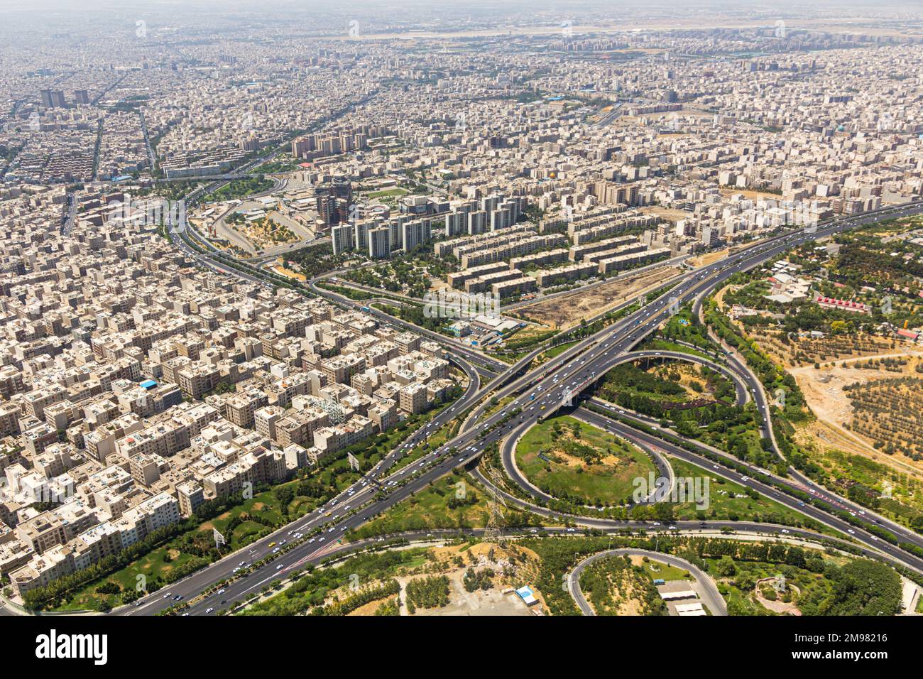 Aerial view of Hakim and Sheikh Fazlollah Nuri Expressways crossing in ...