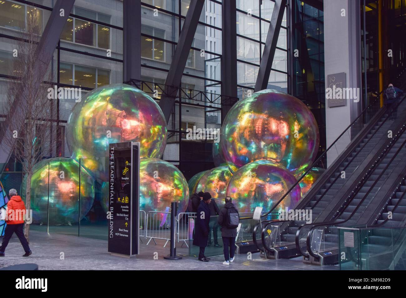 London, UK. 17th January 2023. Giant iridescent bubbles, an art