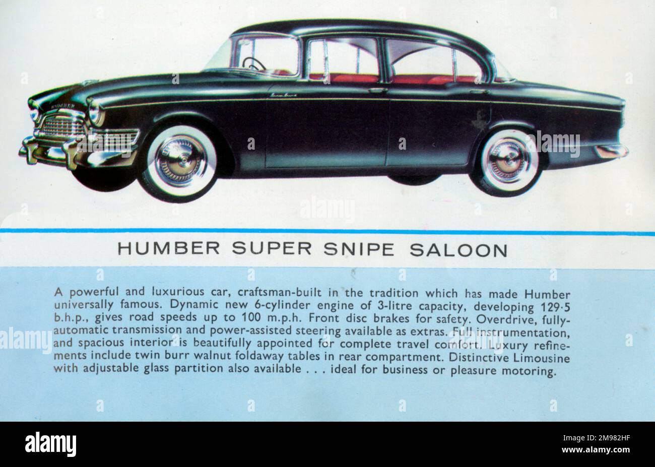 The Humber Super Snipe Saloon, advertised in a Humber, Hillman and Sunbeam Rootes Motors Limited brochure. Stock Photo