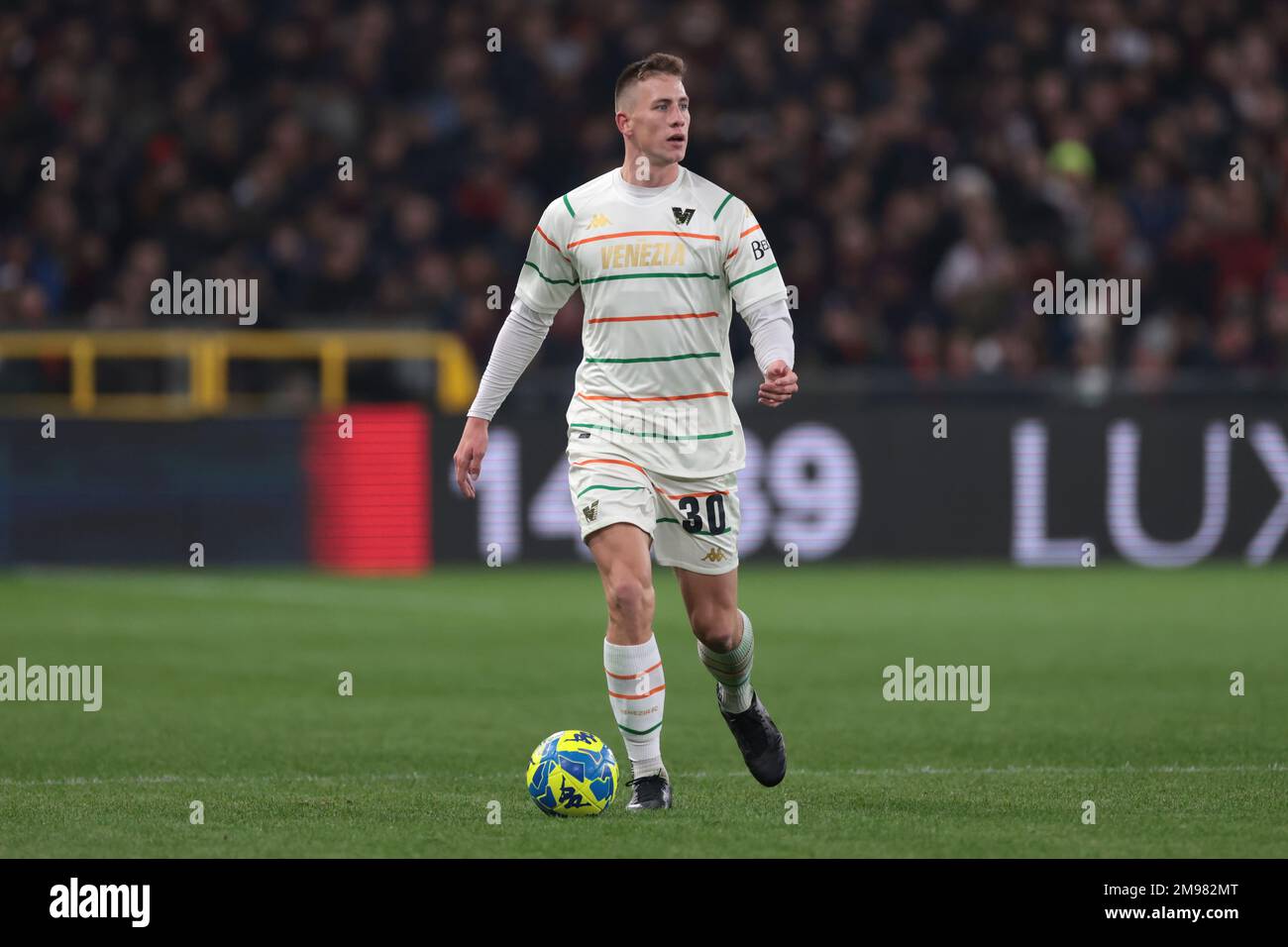 Genoa, Italy, 16th January 2023. George Puskas of Genoa CFC reacts during  the Serie B match at Luigi Ferraris, Genoa. Picture credit should read:  Jonathan Moscrop / Sportimage Stock Photo - Alamy