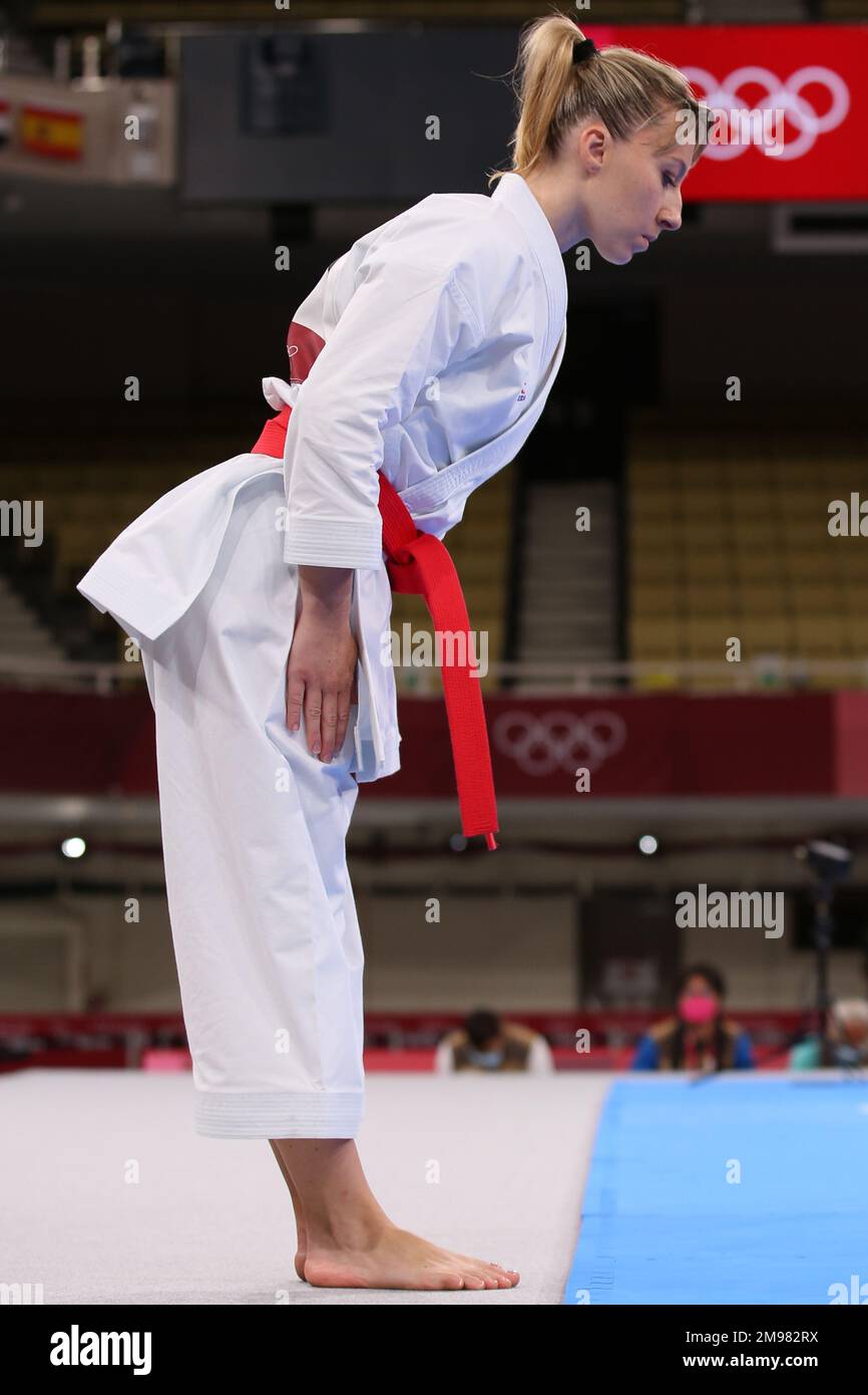 AUG 5, 2021 - TOKYO, JAPAN: Alexandra FERACCI of France competes in the Women's Kata Elimination Round at the Tokyo 2020 Olympic Games (Photo by Mickael Chavet/RX) Stock Photo