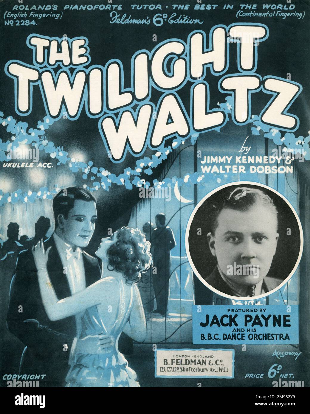 Music cover, The Twilight Waltz, by Jimmy Kennedy and Walter Dobson, featured by Jack Payne and his BBC Dance Orchestra. Stock Photo
