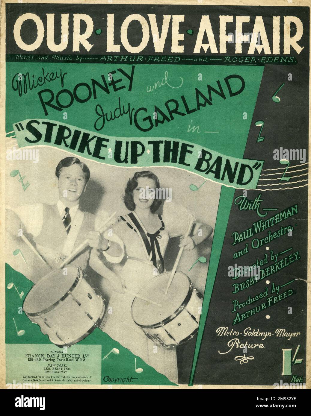 Music cover, Our Love Affair, words and music by Arthur Freed and Roger Edens, from the MGM film Strike Up The Band, starring Mickey Rooney and Judy Garland. Stock Photo