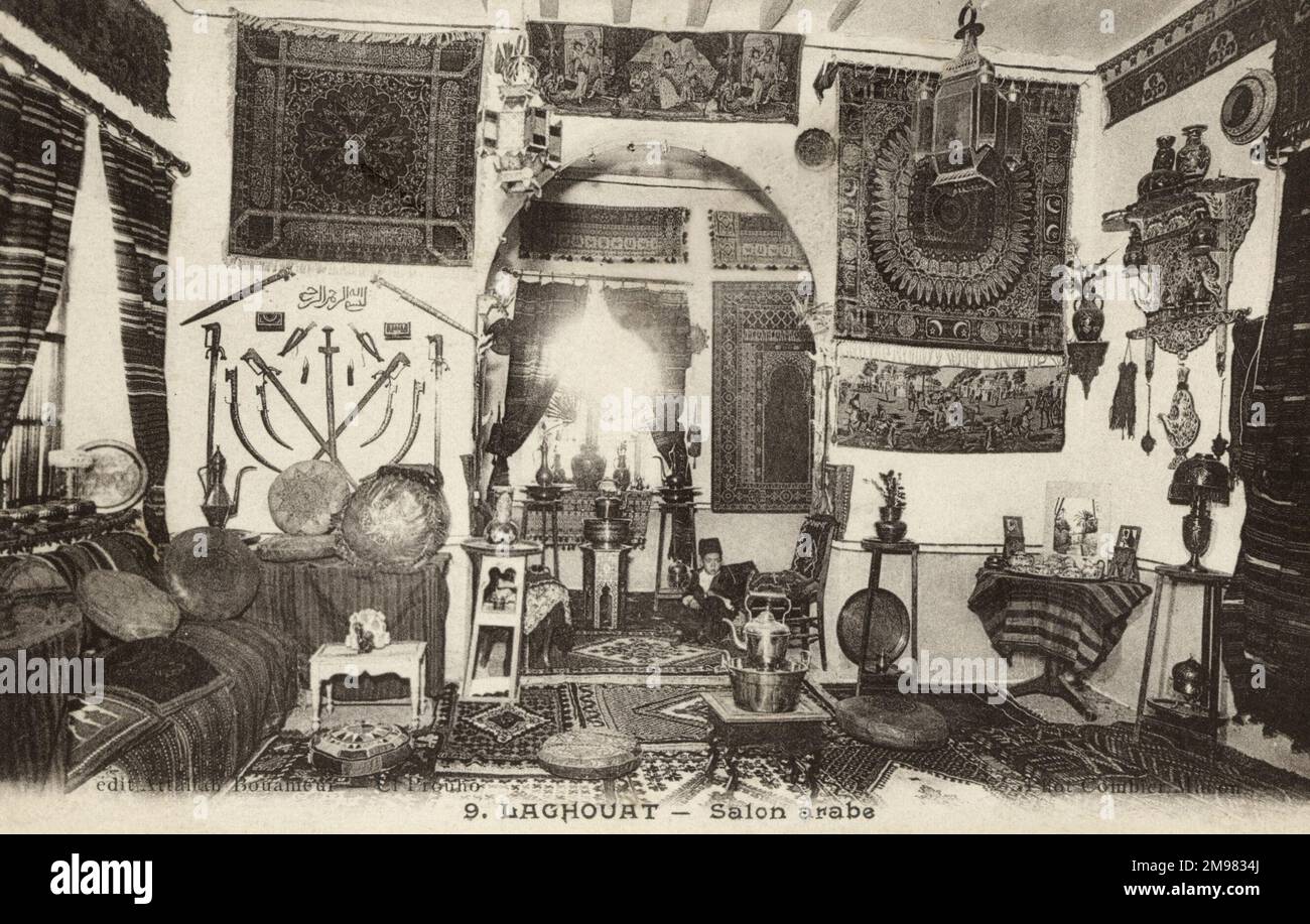 Laghouat, capital city of the Laghouat Province, Algeria - An oppulent Arab Salon interior. Stock Photo
