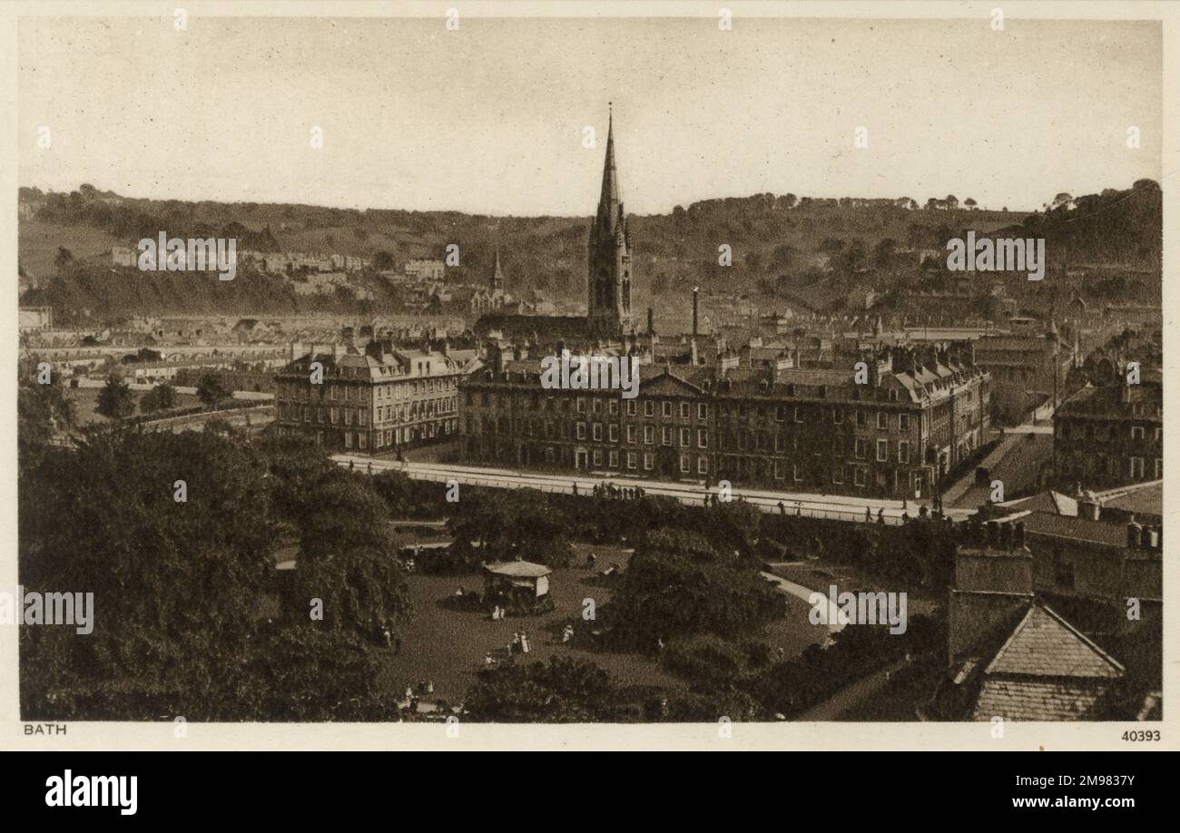 Panoramic View of Bath, Somerset - Saint John the Evangelist Catholic Church can be seen in the centre of te shot. Stock Photo