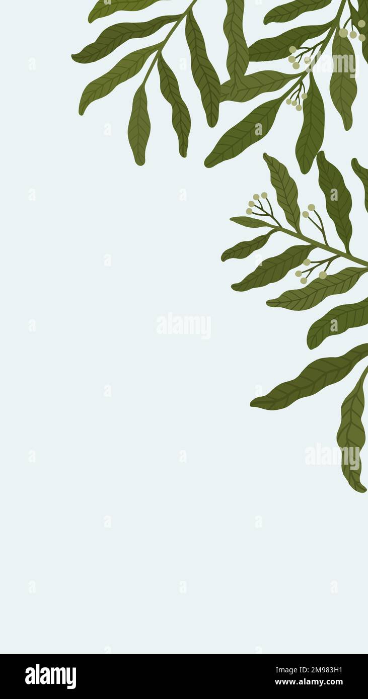 Botanical leafy copy space on a blue phone background vector Stock Vector